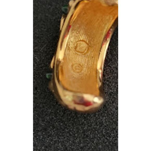 Swarovski Half Hoop‎ Earrings Gold Plated Green Enamel Colored Crystals Signed - Picture 3 of 9